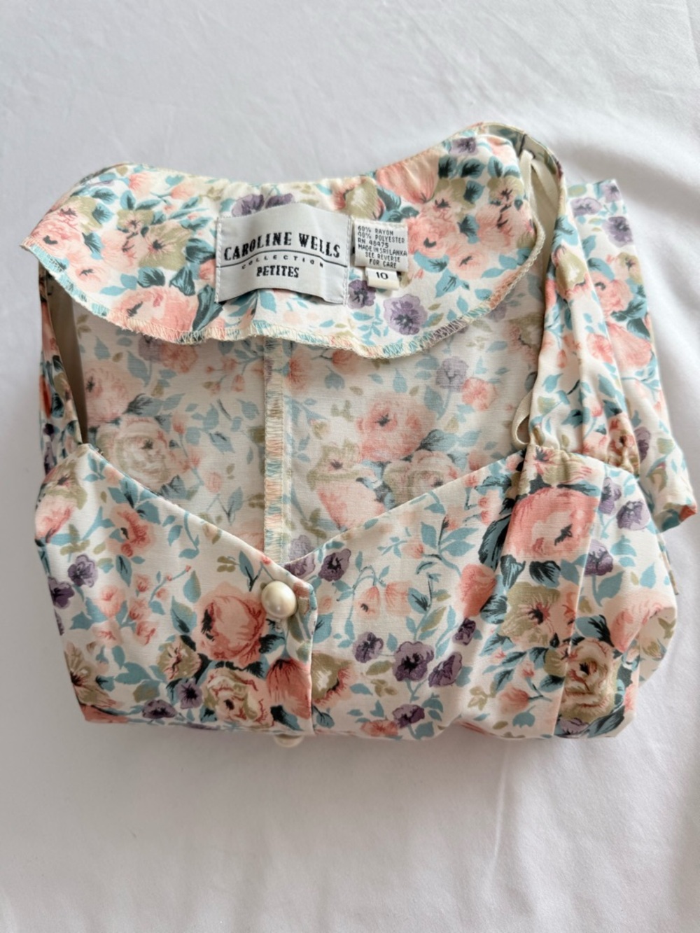 Vintage Caroline Wells Women’s Size 10 Petites Midi Floral Button Down Dress
